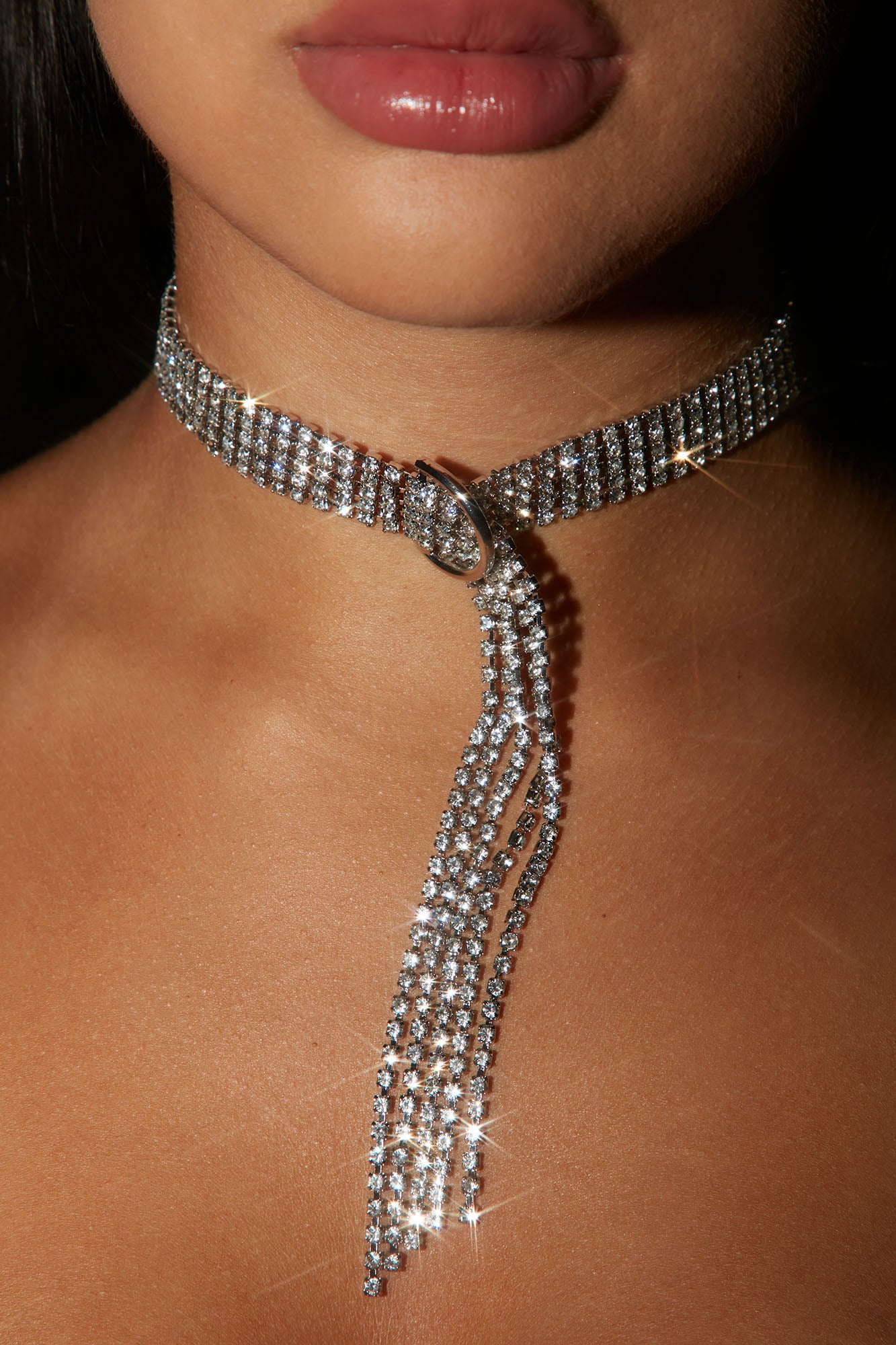 Suited For You Rhinestone Choker - Silver