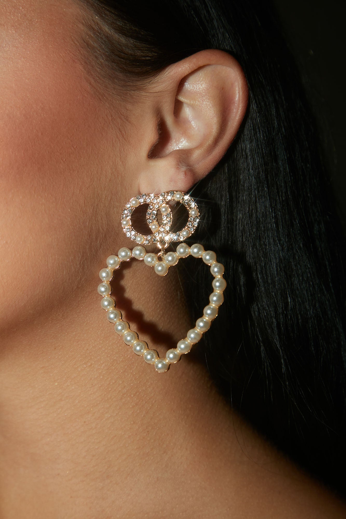 Pearly Heart Earrings - Gold